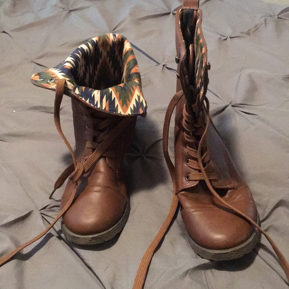 Brown combat boots